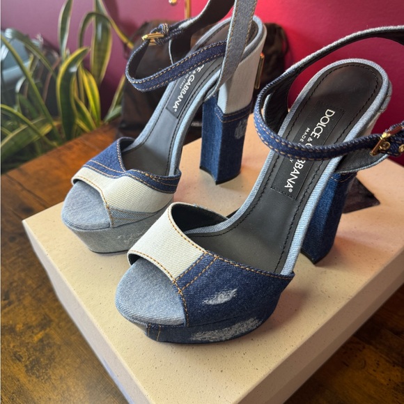 Dolce & Gabbana Blue Patchwork Denim Platform Heeled Sandals - Picture 3 of 10